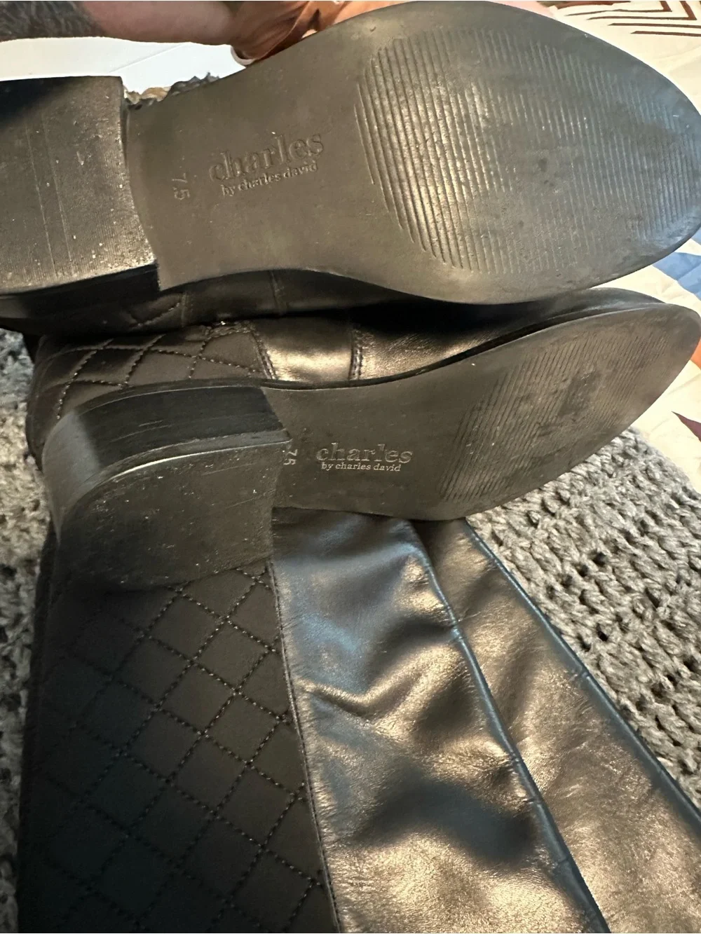 Charles by Charles David Black Quilted Leather Riding Boots Women’s 7.5 Knee